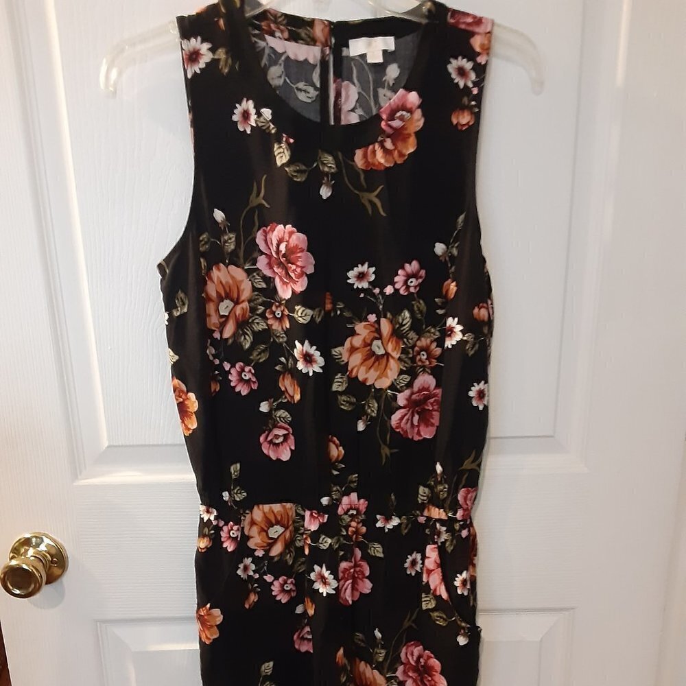 "C" Large Black & Pink  Flowered Romper.